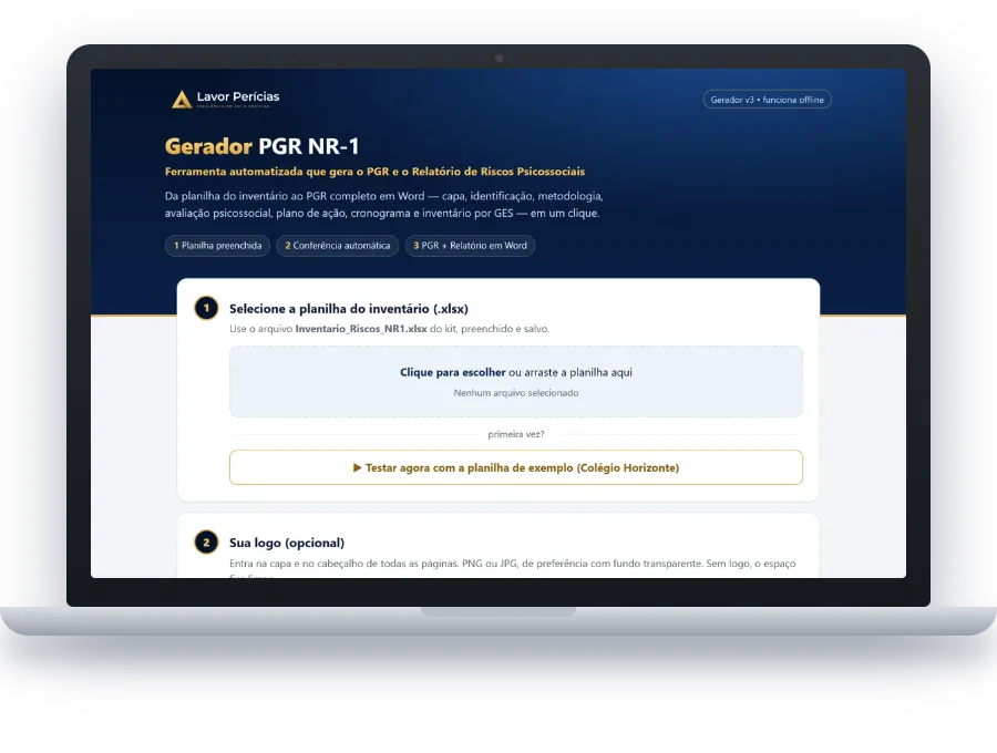 Gerador PGR NR-1 aberto no notebook