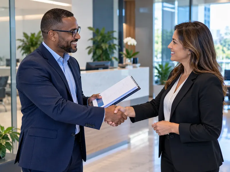 Consultor de SST entregando o relatório à diretora da empresa